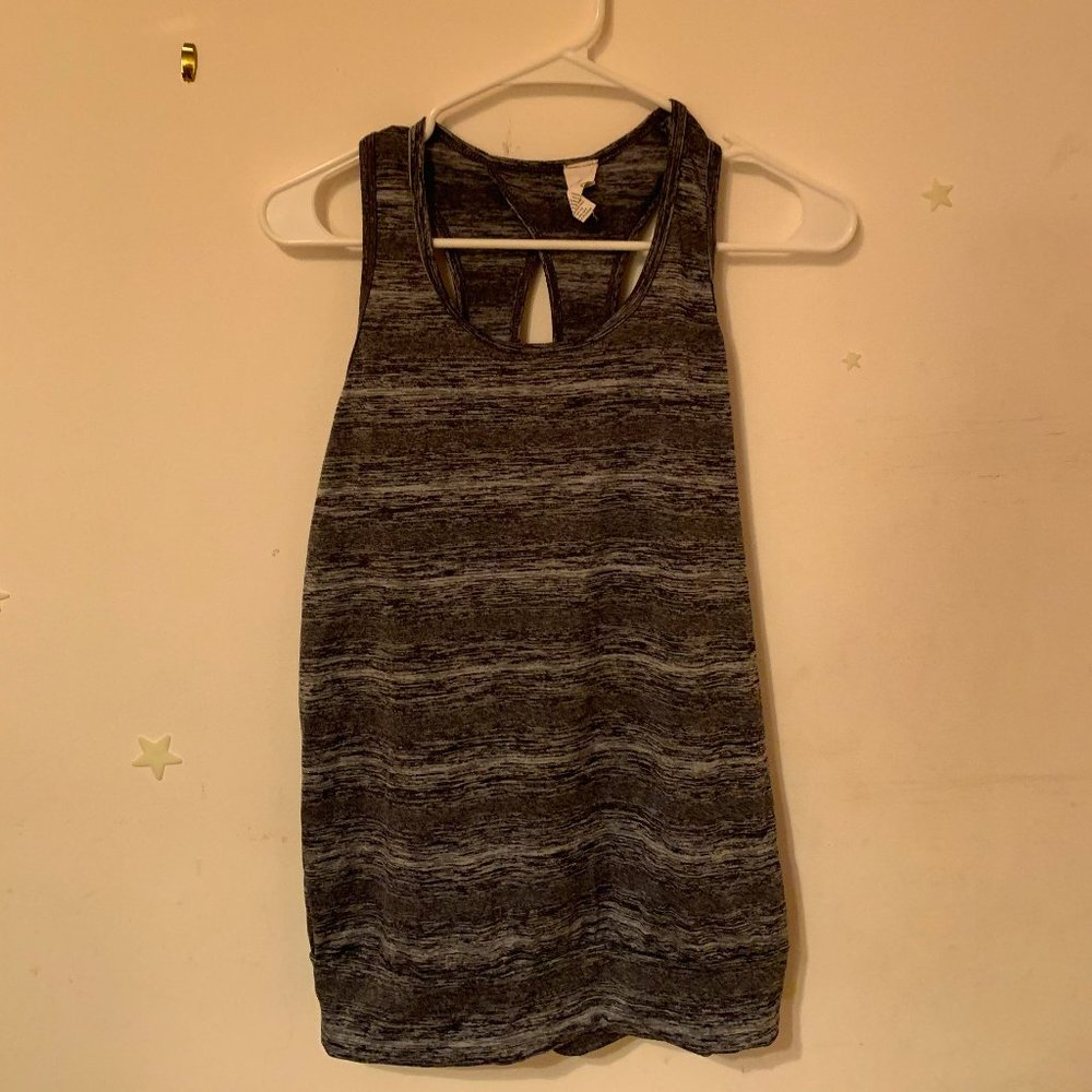 Gray and White Striped Workout Tank